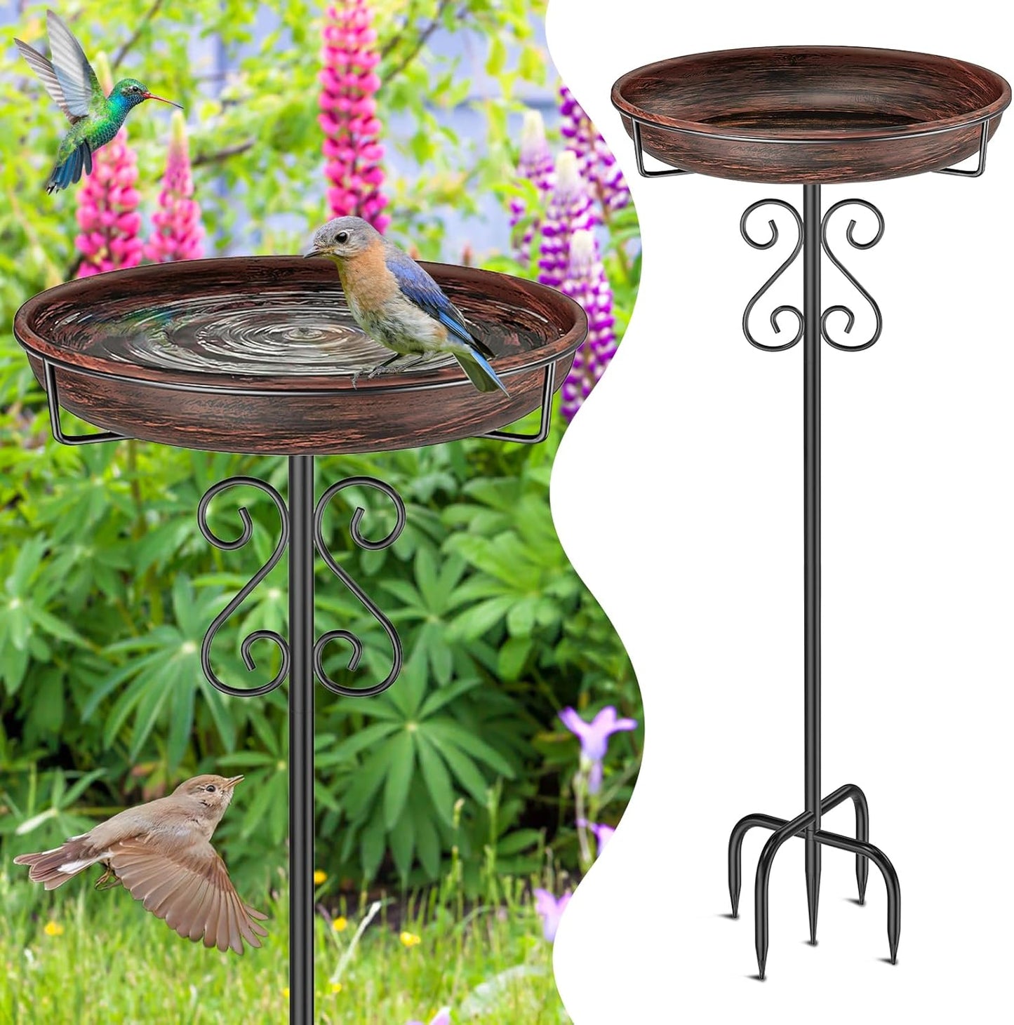 Metal Bird Bath for Outside,Bird Baths Feeder Bowl with 5 Prongs Base Stake,Freestanding BirdBaths for Outdoors Garden Patio Yard Lawn Decor (Vintage Bronze)