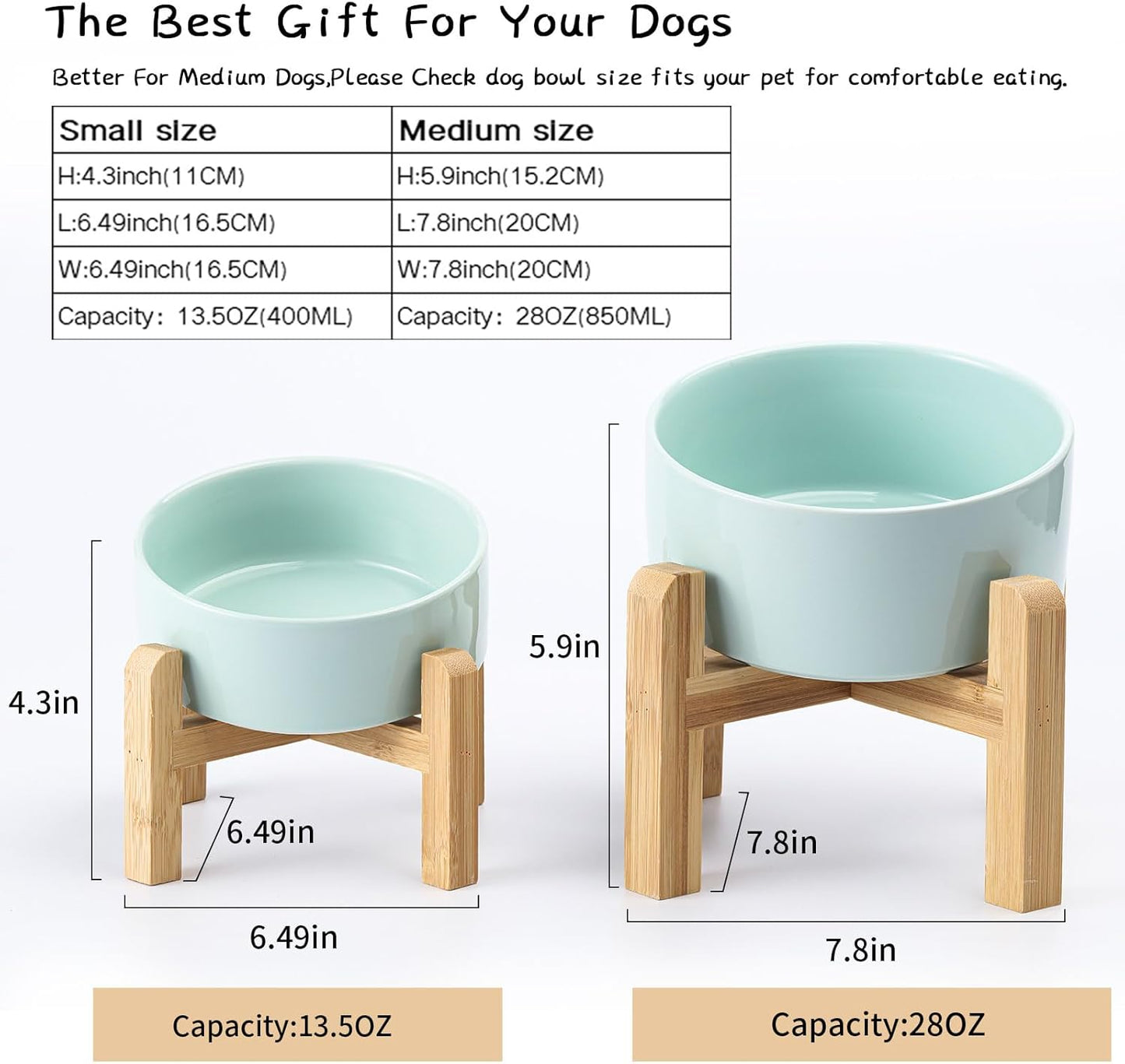 Petygooing Elevated/Raised Ceramic Dog Bowl for Small Breeds, Dog Food Water Dish with Stand,Pet Feeding Bowl with Anti Slip Rubber for Cats and Small Dogs Puppy 13.5 OZ (5.1In / 1.7 Cups) Blue Sky