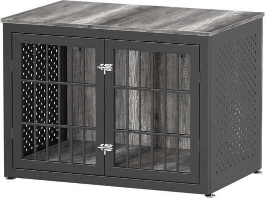38" Heavy Duty Dog Crate Furniture for Large and Medium Dogs,Wooden Metal Kennel for High Anxiety Dogs, Chew Proof Pet Cage Indoor, Decorative Dog Kennel End Table