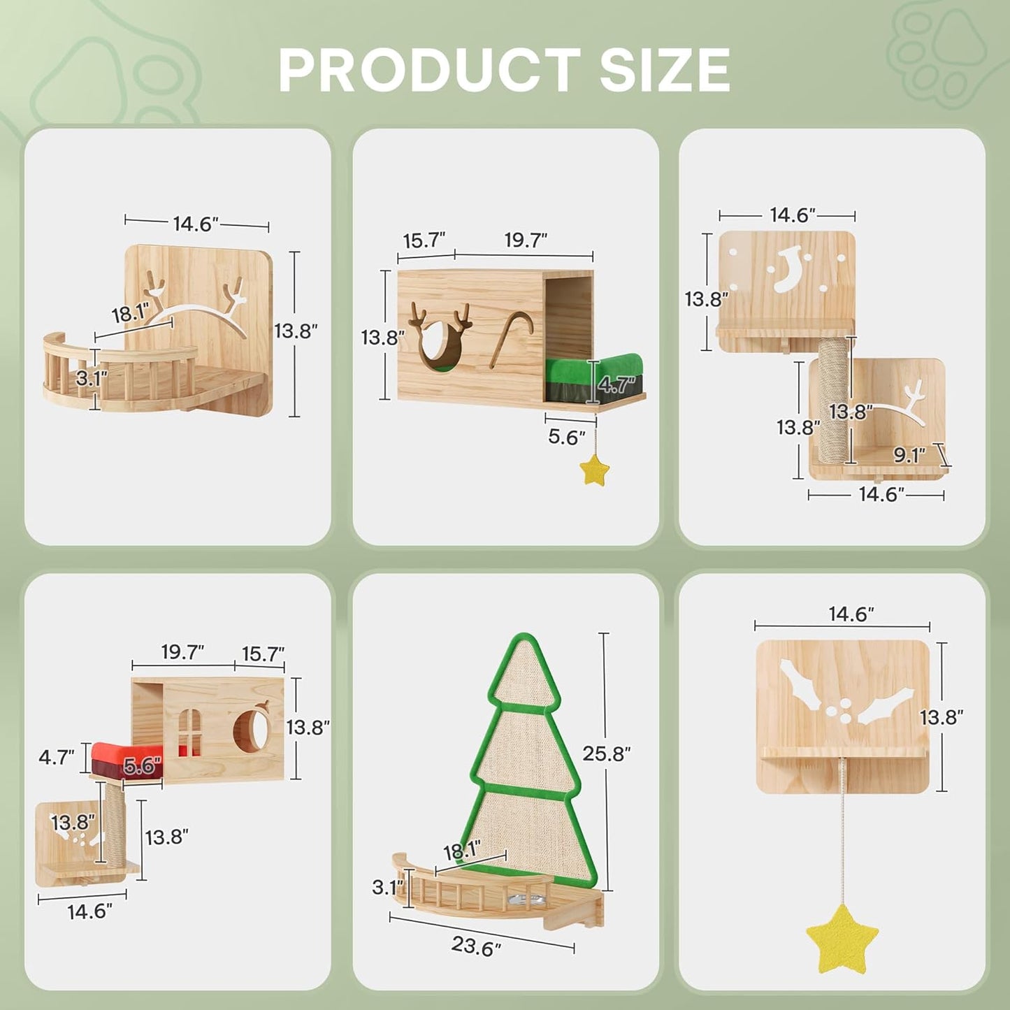 Cat Wall Shelves, Cat Wall Furniture Pine Wooden Feline Shelf, 16 Piece Shelves and Perches with Bowl, Warmer Mat, Condos, House, Steps and Cat Scratcher