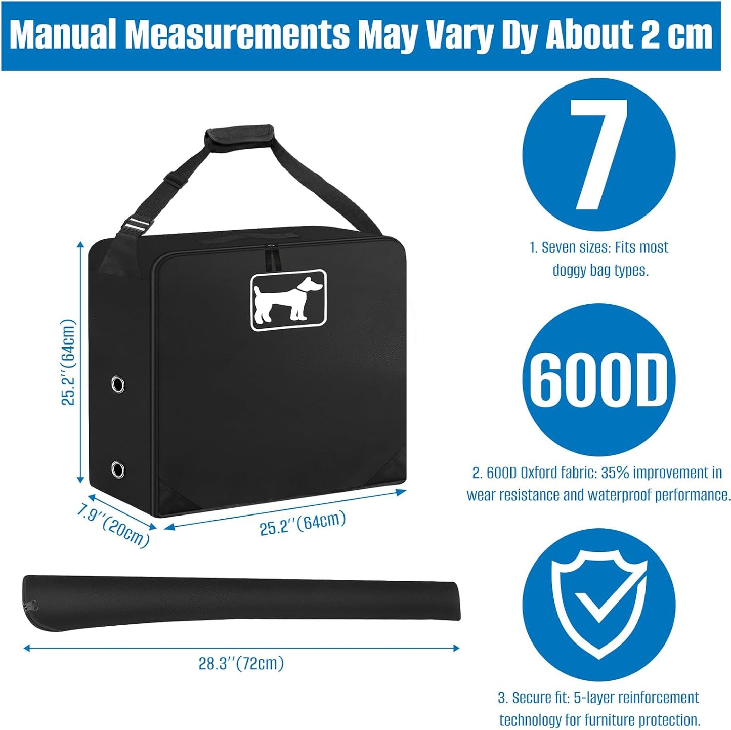 SIRUITON Dog Playpen Storage Bag Fits 24" H 8 Panels and 9 Stakes Suitable for Foldable Exercise Pet Playpen, RV Dog Fence Travel Bag,with Reinforcing Plate & Shoulder
