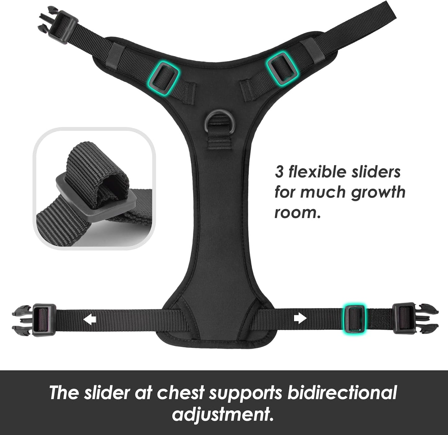 No Pull Dog Harness, Puppy Vest with Front Clip for Small Medium Large Sized Dog (Black,L)