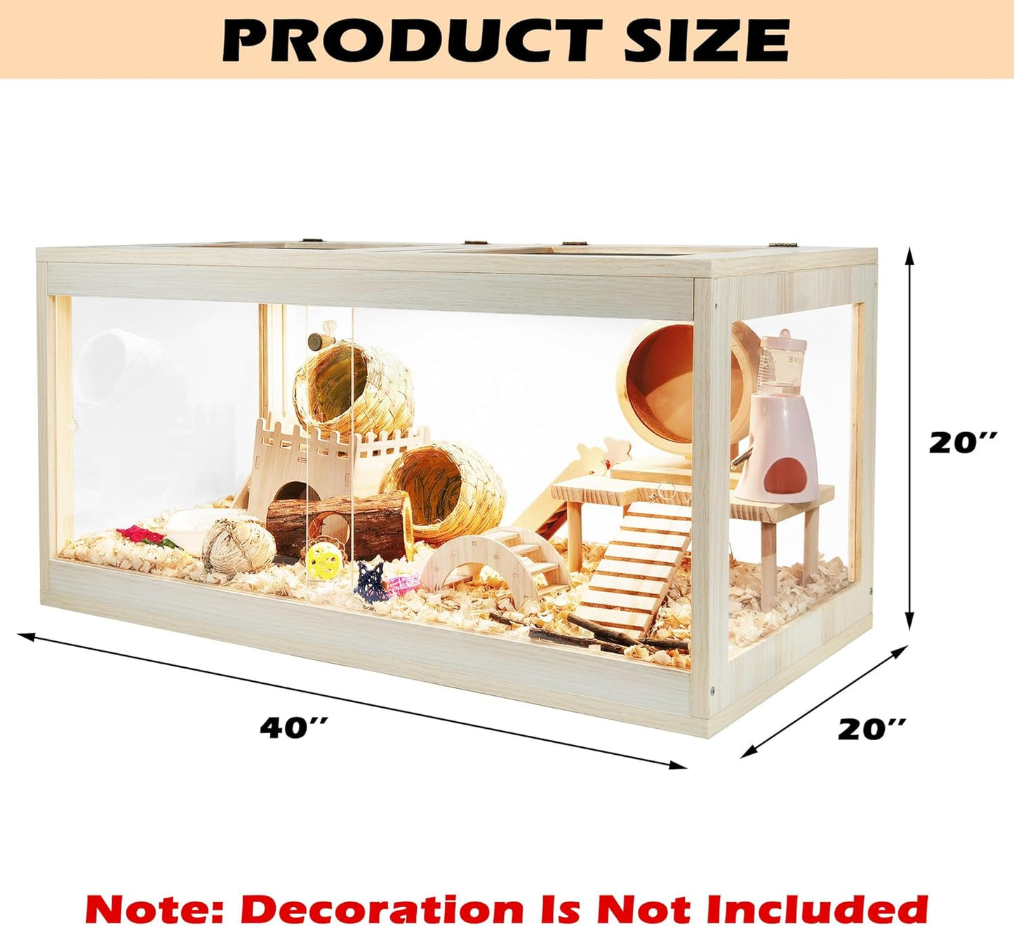 Prolee Hamster Cage Wooden, Mice and Rat Habitat, Hamster Cage with Openable Mesh Top, Clear Acrylic Solid Built with Lock Design, Oak 40"