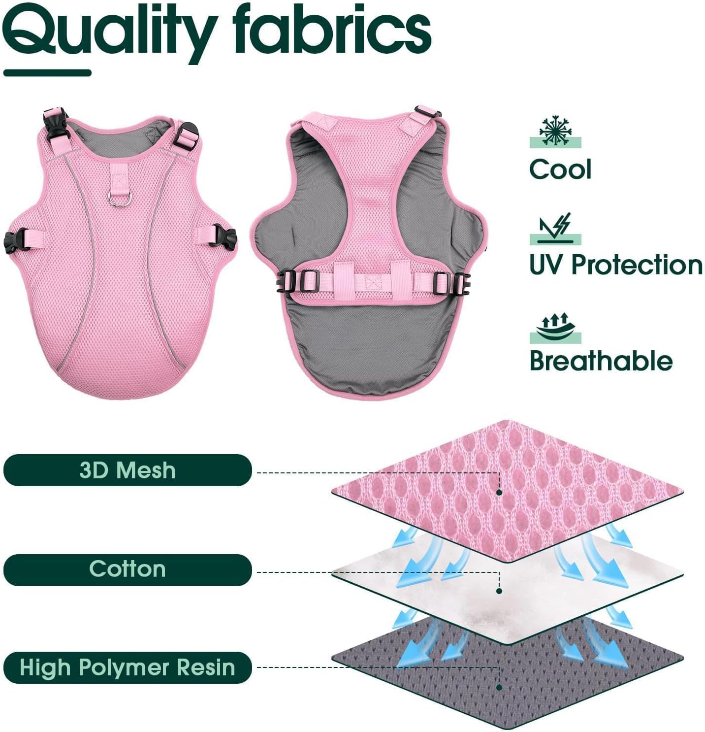 Kuoser Dog Cooling Vest for Large Dogs, Lightweight Doggie Cooler Jacket Breathable Mesh Pet Cooling Shirts Reflective Puppy Cool Harness for Beach, Hiking, Walking Pink XXL