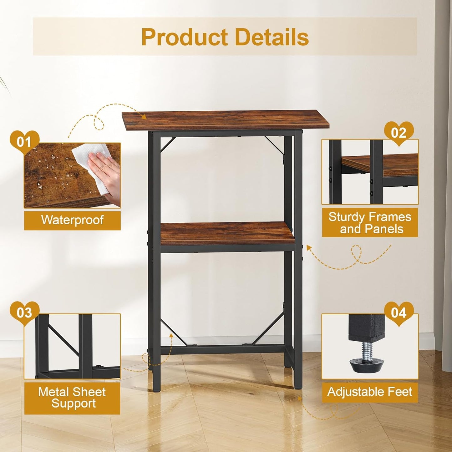 Snughome 10-20 Gallon Fish Tank Stand, Aquarium Stand 2-Tier Storage Shelves, Heavy Duty Terrarium Stand for Home Office Fish Tank Shelf, 24" L x 11.8" W x 30.7" H, Rustic Brown