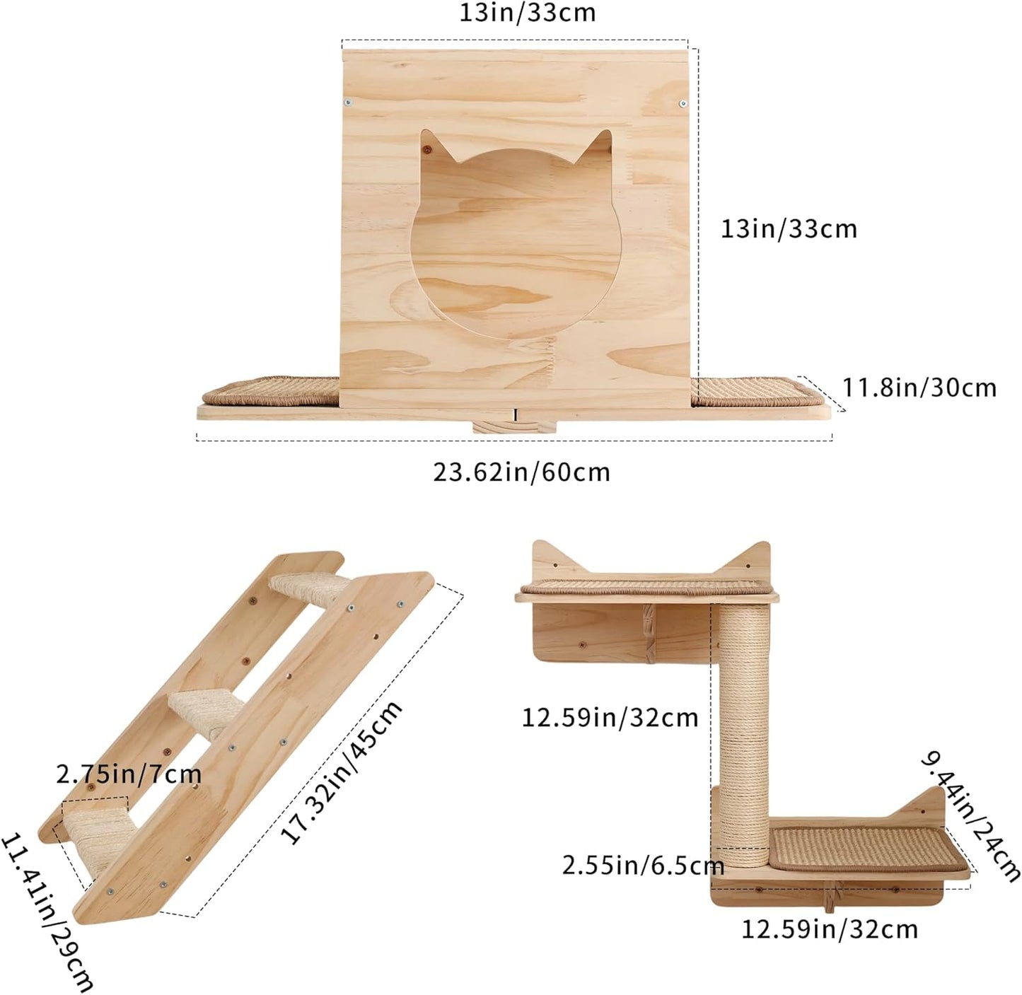 Cat Wall Shelves Set – Wall Mounted Cat Furniture with House, Sisal Mat, Scratching Posts & Perches – Indoor Climbing Shelves for Large Cats