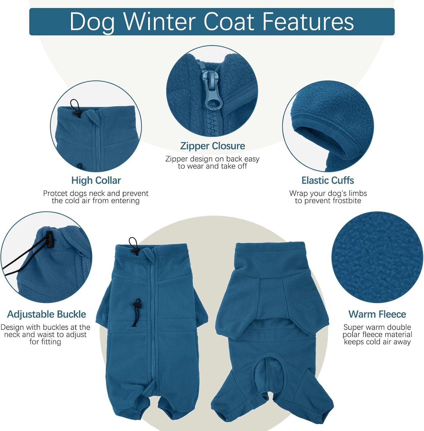 ROZKITCH Fleece Coat for Dogs, Pet Windproof Warm Cold Weather Jacket Vest Cozy Jumpsuit Apparel Outfit Clothes for Large Giant Dog Walking Sleep 3XL