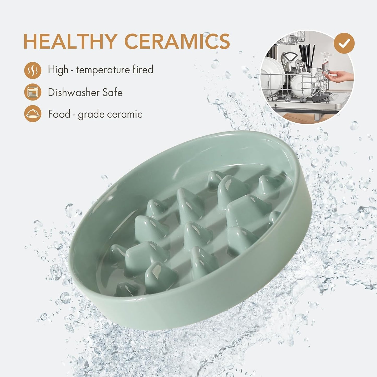 8.2inch Ceramic Dog Raised Slow Feeder Set, Elevated Bowl with Wooden Stand for Large and Medium Dog, Slow Feeder Dish for Fast Easters, Stop Bloat(Light Green, Single Bowl+ Stand)