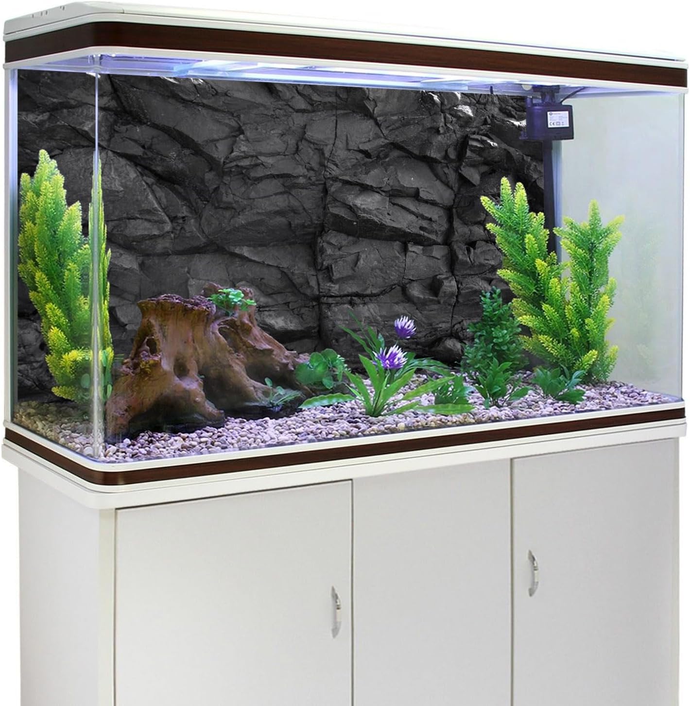 AWERT 48x24 inches Stone Aquarium Background Black Rock Fish Tank Background Rocky Terrarium Background Polyester Background