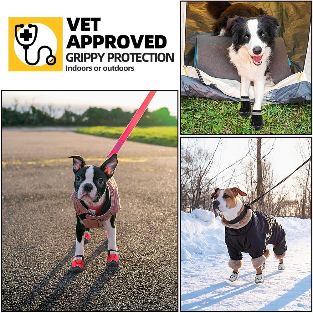 Hcpet Dog Boots for Large Dogs, Dog Shoes for Hot Pavement Winter Snow, Paw Protector Dog Booties Designed for Comfort and Breathability, Outdoor Booties for Small Medium Dogs for Hiking Black Size 5