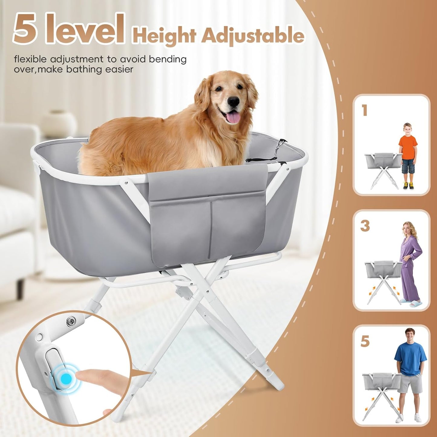 Portable Dog Bathtub, Elevatable Dog Washing Station for Bathing Shower and Grooming, Collapsible Dog Bath Tub for Small/Medium/Large Dogs, Cats & Other Pet (Puppy Bathtub)