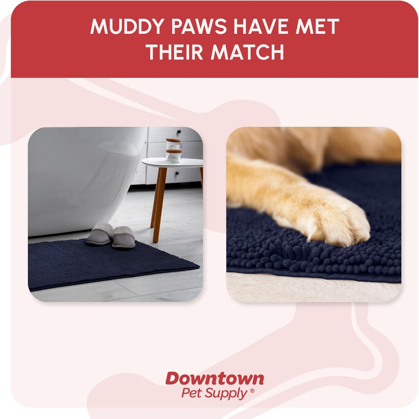 My Doggy Place Microfiber Dog Mat for Muddy Paws, 36" x 26" Navy Blue - Absorbent and Quick-Drying Dog Paw Cleaning Mat, Washer and Dryer Safe - Non-Slip Rubber Backed Dog Floor Mat, Large