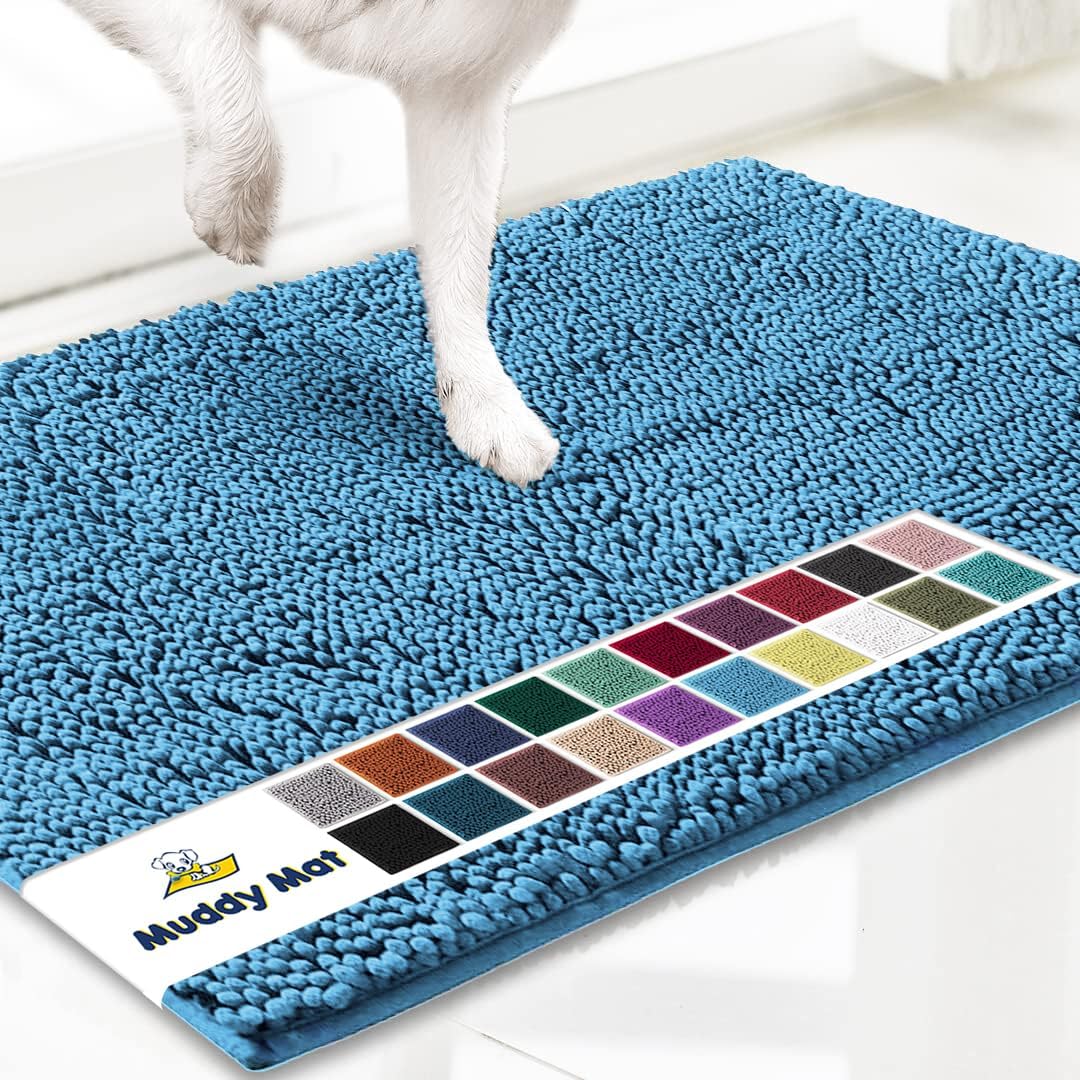 Muddy Mat® Shown on TV – Super Absorbent Door Mat Indoor, Microfiber Quick Dry Chenille Entryway Rug, Non-Slip Front Door Mat, Indoor Mats for Entryway, Machine Washable Pet Rug, Sky Blue 24"x36"