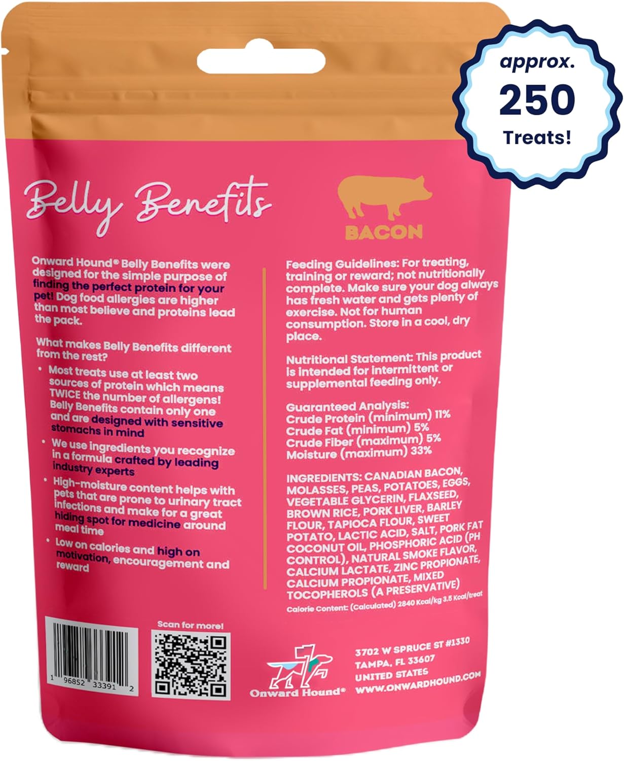 Onward Hound Training Treats for Dogs - Soft Bacon - Low Calorie Dog Training Treats for Sensitive Stomachs with Single Source Premium Protein, Corn Free, & Soy Free Formula - 10 oz