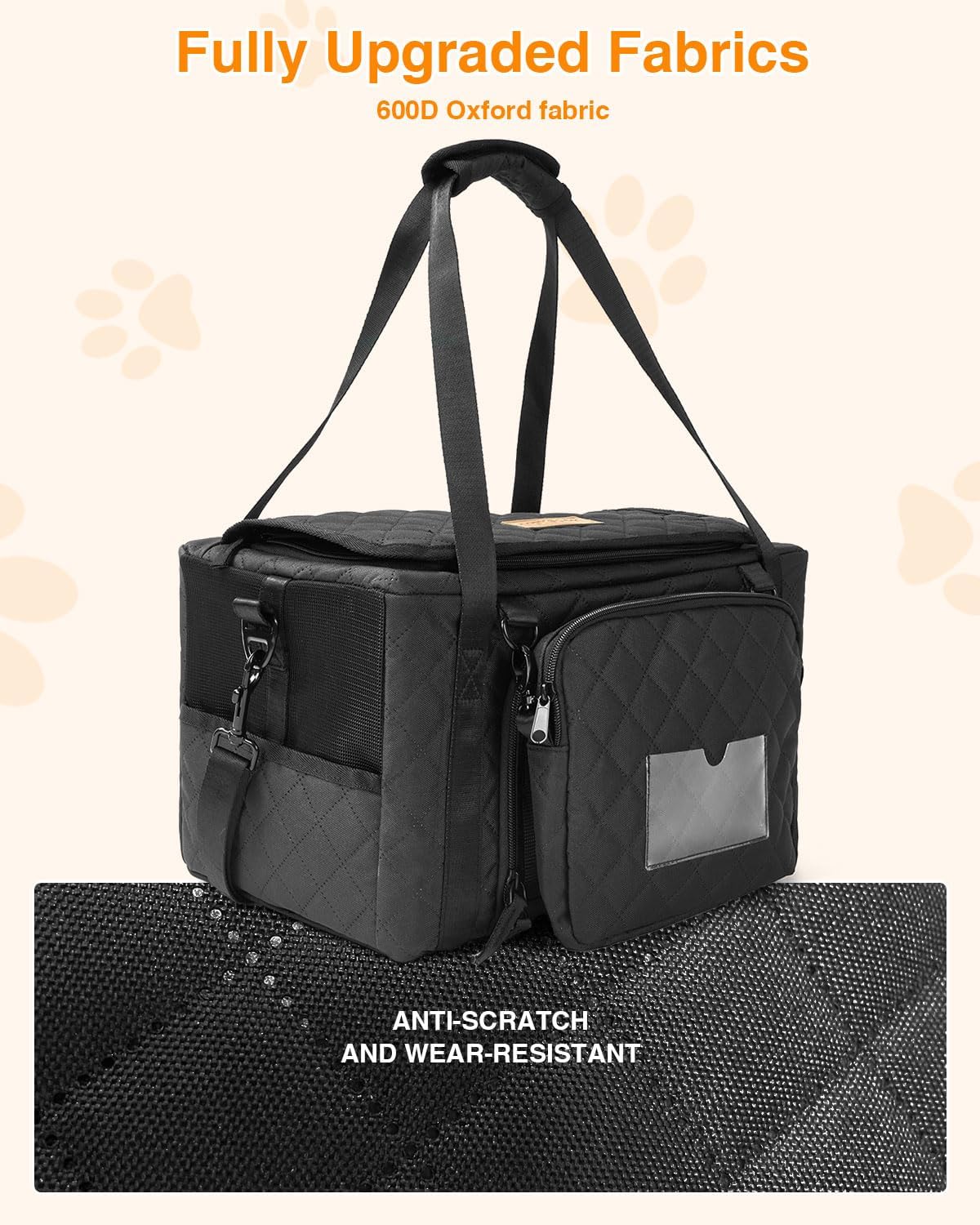 PETUX Small Cat Carrier - Pet Carrier Airline Approved for Kitten Under 10 lb - Escape-Proof, Foldable & Portable Cat Carriers for Travel, Vet Visits with Removable Bag, Safety Buckle ＆ Leash - Black