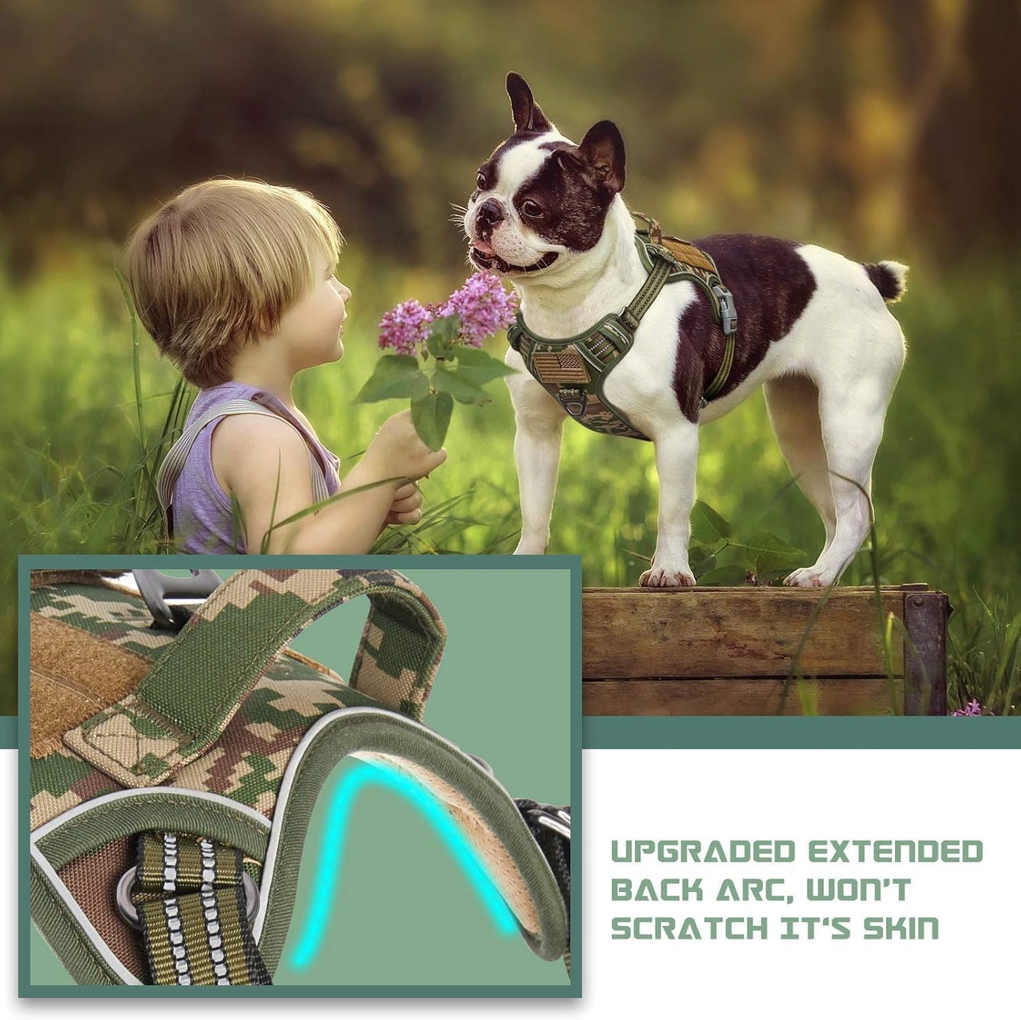 BUMBIN Tactical Dog Harness for Small Dogs No Pull, Famous TIK Tok No Pull Puppy Harness, Fit Smart Reflective Pet Walking Harness for Training, Adjustable Dog Vest Harness with Handle Forest Camo XS