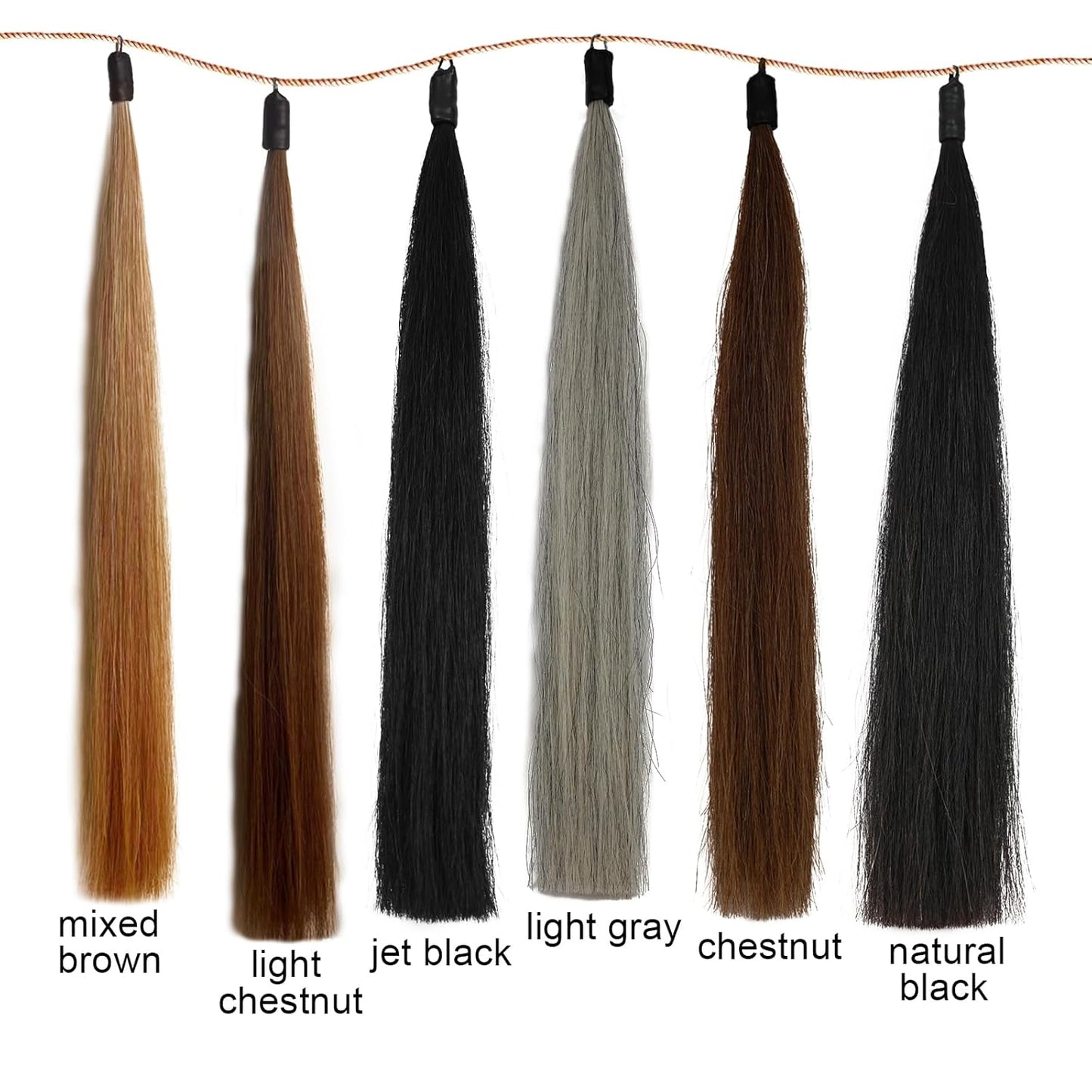 Horse Tail Extension with Braided Horsehair Loop, Blunt Cut Bottom, 3/8 lb, 28-30 inches (Jet Black)