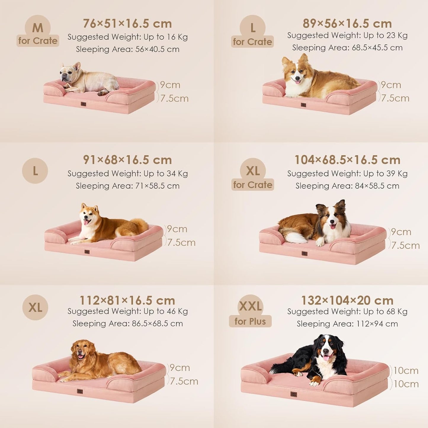 EHEYCIGA Orthopedic Dog Beds for Large Dogs, Waterproof Memory Foam Large Dog Bed with Sides, Non-Slip Bottom and Egg-Crate Foam Pet Couch Bed with Washable Removable Cover, Dusty Pink