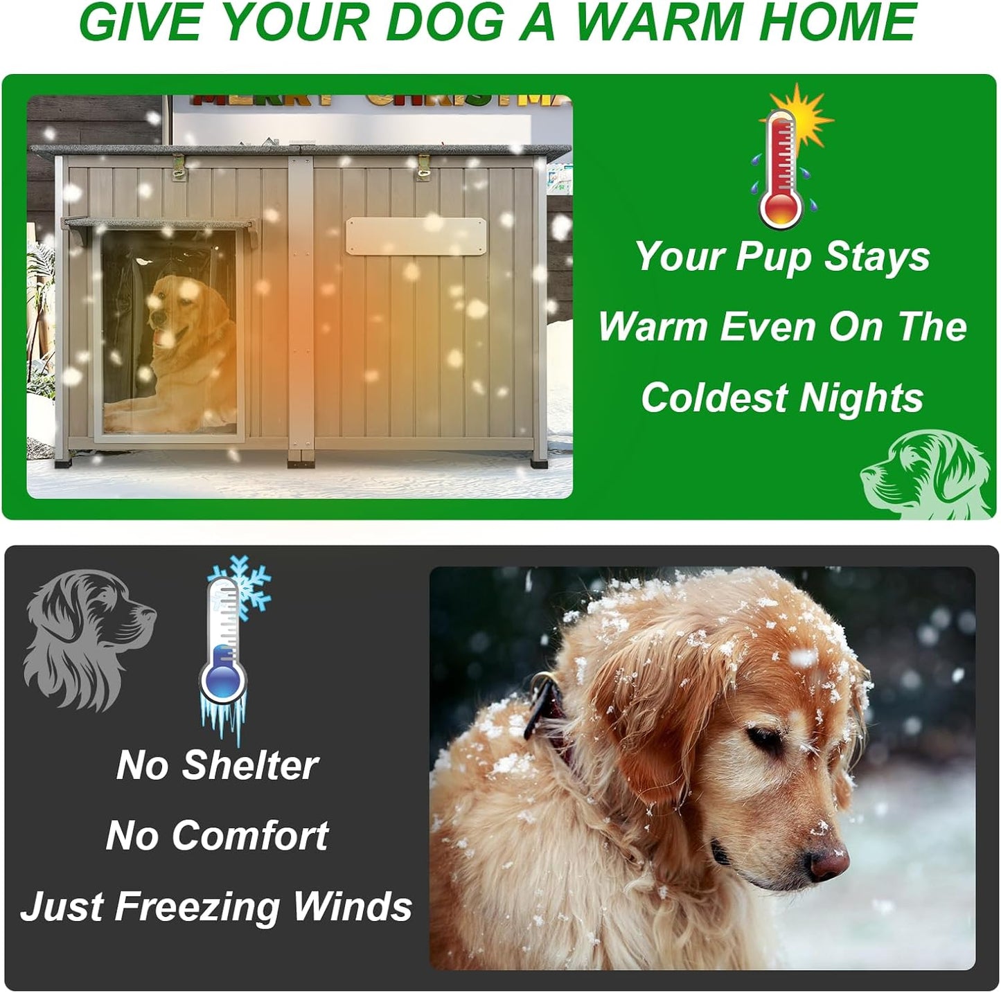 Dog House Outdoor Weatherproof & Wooden Dog Kennel with Chew-Proof Iron Frame，Removable Floor, Adjustable Vent Window, Easy Assembly for Large and Extra-Large Dogs 55.1" D x 33.1" W x 34.8" H