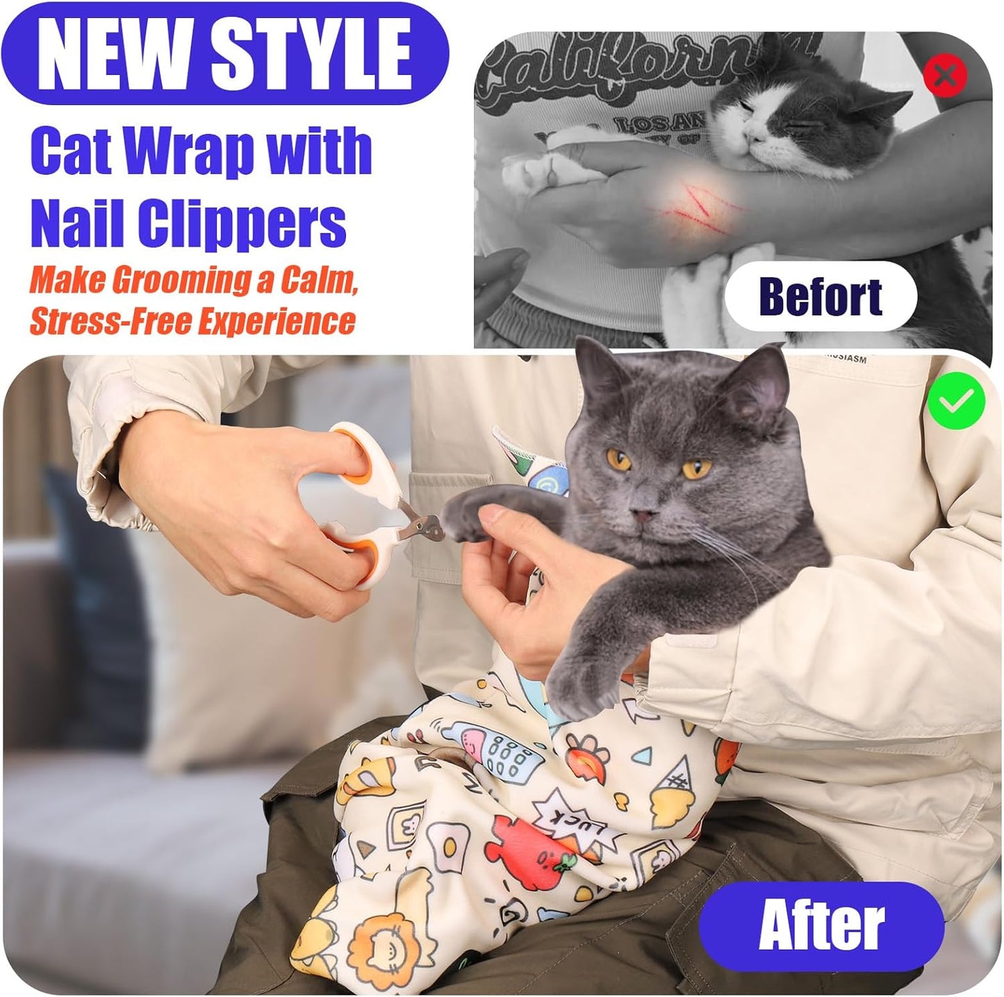 XANGNIER 2 Pcs Cat Wrap for Grooming,Cat Restraint Wrap for Cutting Nails,Fabric Burrito Wrap for Nail Clipping, Anti-Scratch, Anti-Escape,Multifunctional Swaddle Wrap Pet Tool (20.8 x 20.8 Inch)