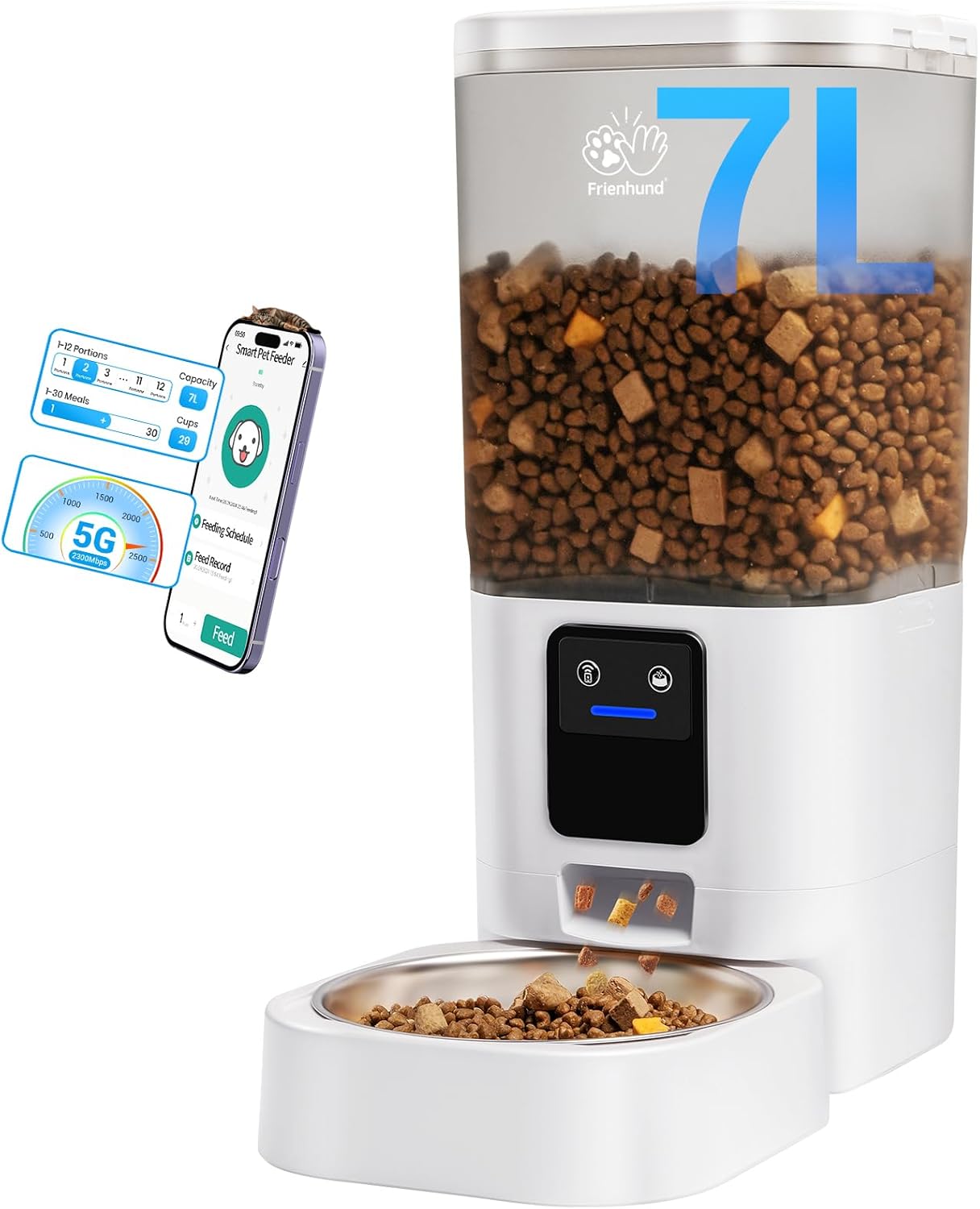 Automatic Cat Feeder with Slow Feed: 5G WiFi Automatic Dog Feeder with APP Control, 7L Auto Cat Food Dispenser with Alexa for Multiple Pets, Detachable for Easy Cleaning - 29 Cup