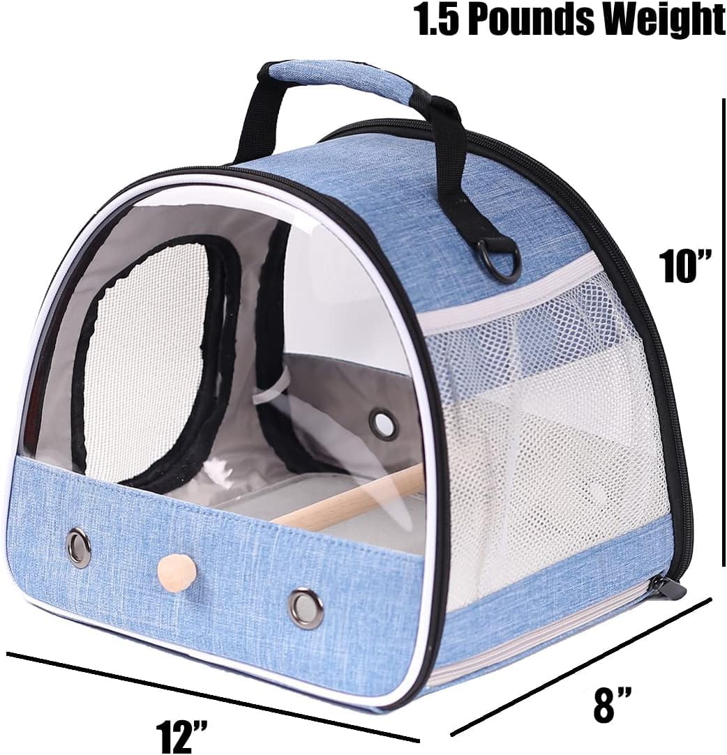 Small Bird Travel Carrier, Portable Bird Travel Carrier for Parakeet, Parrot, Budgie, Guinea Pig, Bearded Dragon Reptile Carrier for Hiking Vet Visit Bicycle Ride (Blue)