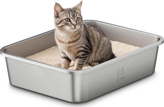 Stainless Steel Cat Litter Box, Metal Kitty Litter Box for Small Cats, Non-Stick, Easy to Clean, Odor-Free, 15.6"×11.6"×3.9", Small Litter Boxes for Kitten, Kitty, Rabbit