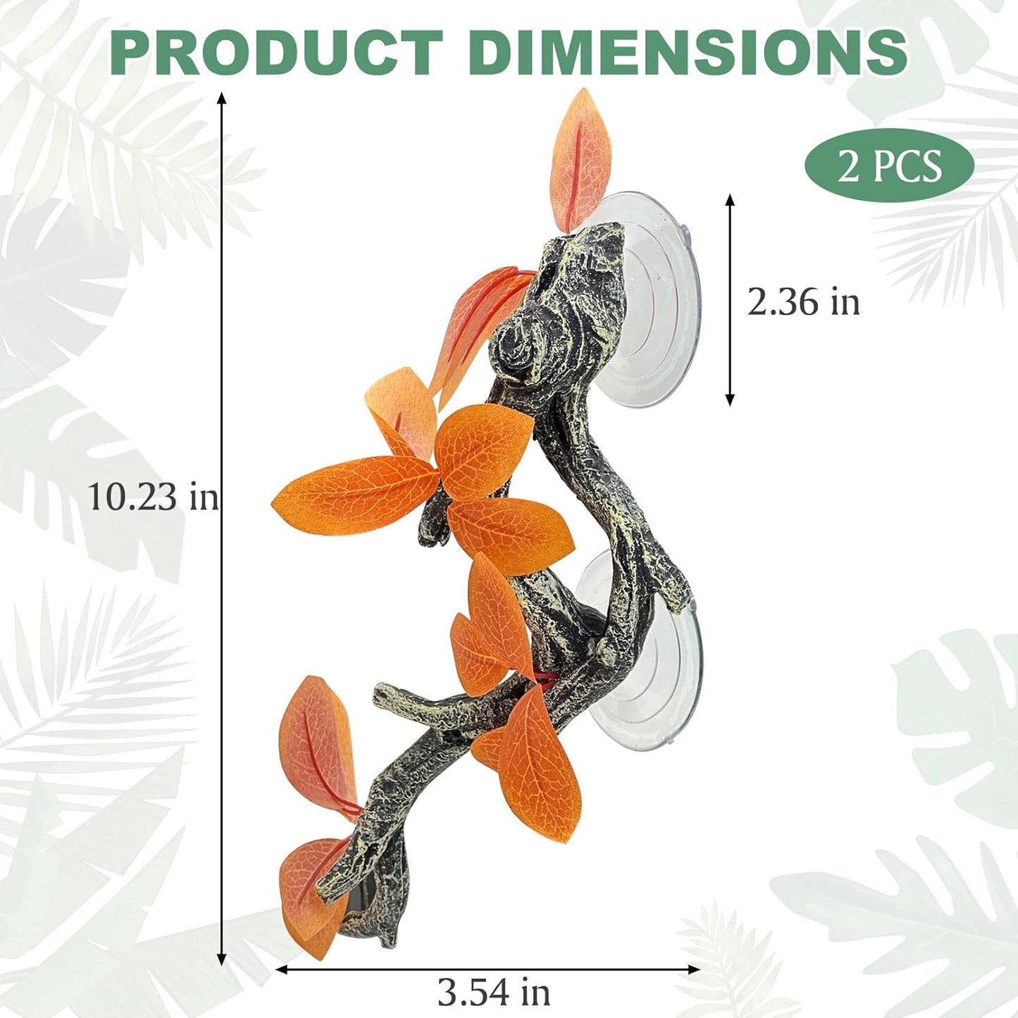 Fhiny Snake Climbing Branch, 2 PCS Resin Reptile Branches for Climbing with Suction Cups Reptile Tank Decor Accessories Frog Terrarium Plants for Corn Snake Frog Bearded Dragon Lizard Gecko