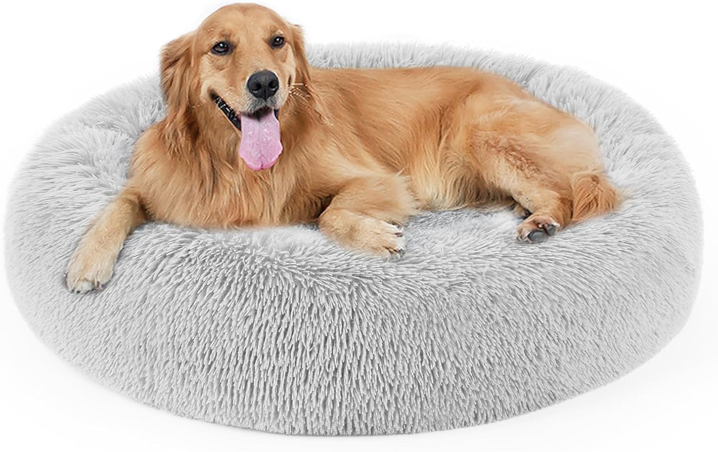 Dog Bed, Cat Calming Bed, Faux Fur Pillow Pet Donut Cuddler Round Plush Bed for Large Medium Small Dogs and Cats