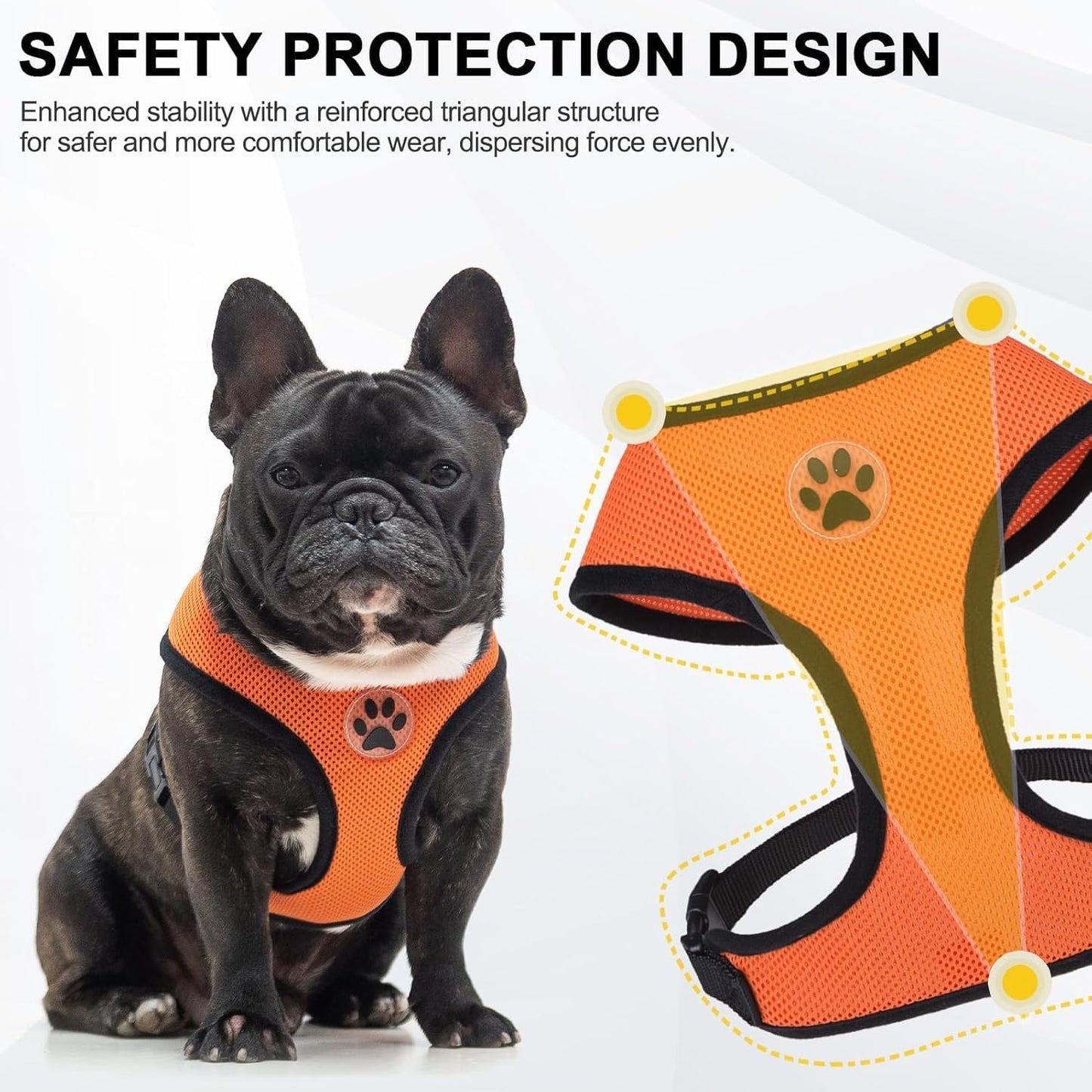BINGPET No Pull Dog Harness,Soft Mesh Breathable All Weather Vest Harness,Safety Protection Design Durable Adjustable Step-in Easy Walk Dog Harness for Small Medium Large Dogs(Orange,XL)