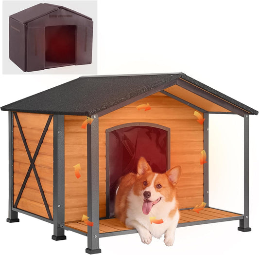 Aivituvin Large Dog House Outdoor Insulated Dog Kennel with Insulated Liner for Winter