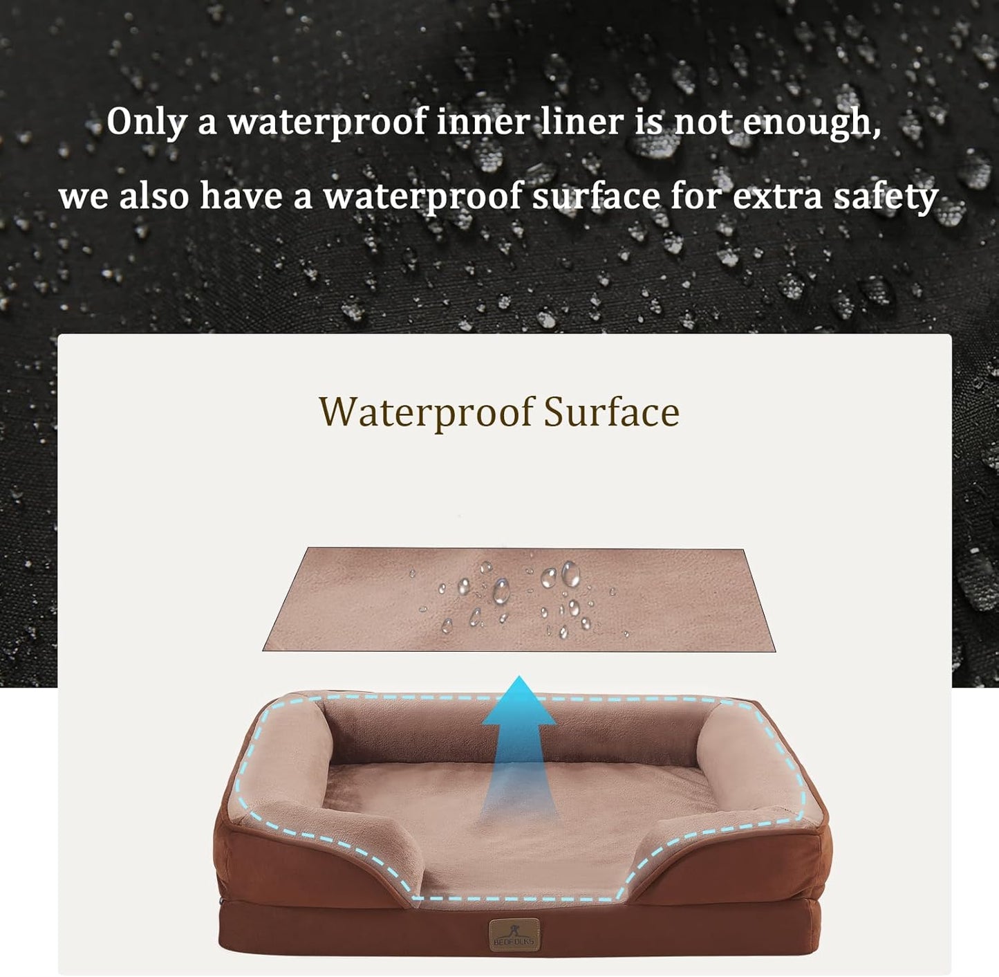 Bedfolks Orthopedic Dog Bed, Waterproof Dog Sofa Bed for Medium Dogs, Egg Foam Pet Couch Bed with Removable Washable Cover and Nonslip Bottom, Brown