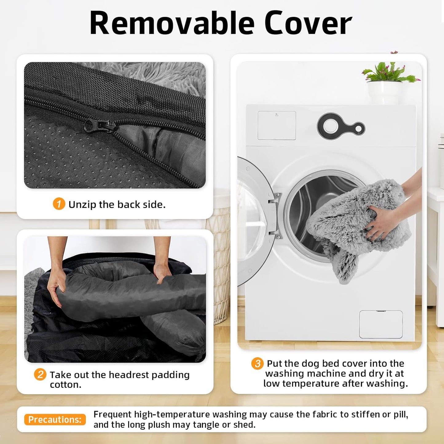 GGIB Calming Dog Bed Fluffy Plush Dog Mat for Furniture Protector with Removable Washable Cover for Large Medium Small Dogs and Cats (Large, Grey)