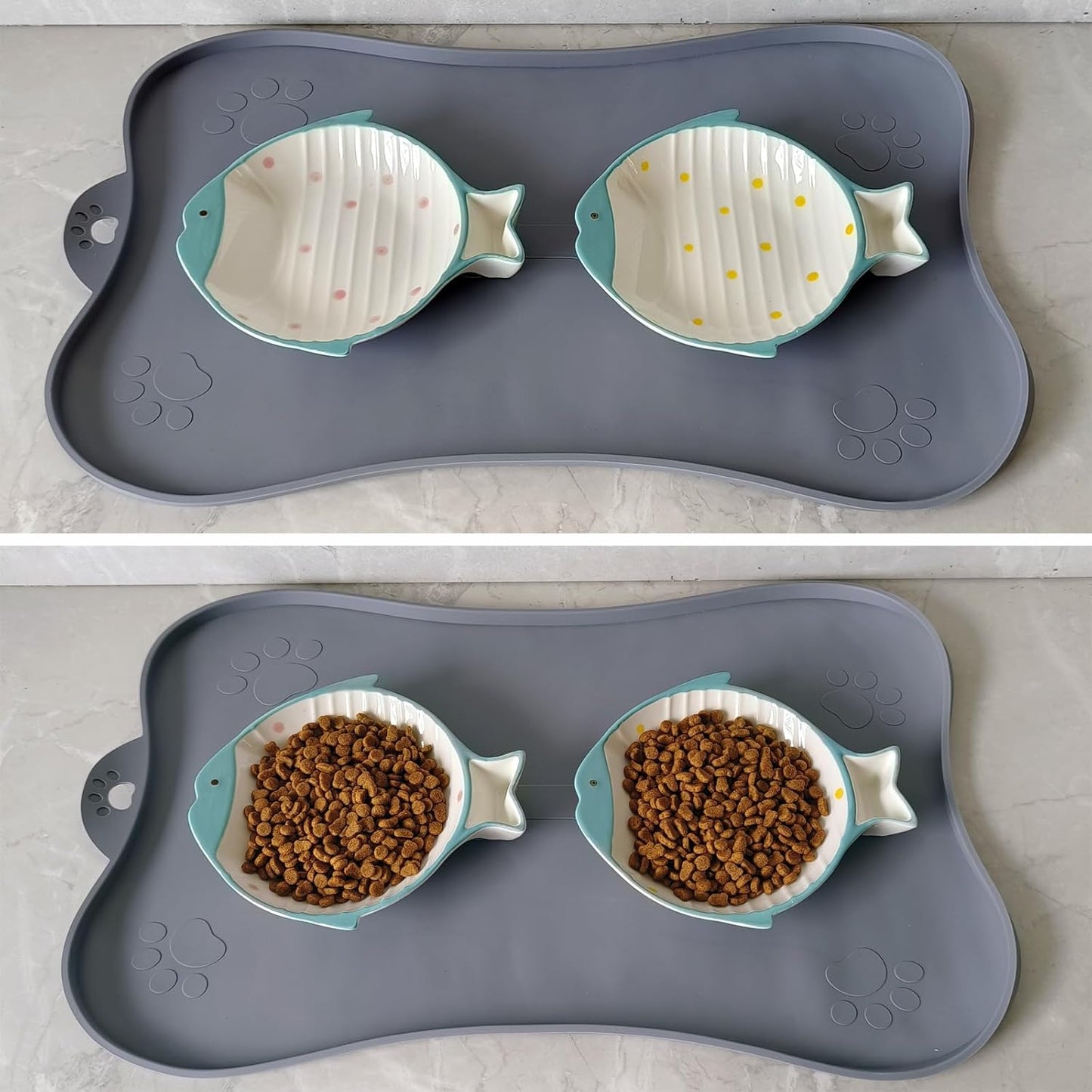 Double Whisker Friendly Ceramic Cat Food Dishes, Cute Shallow Anti Whisker Fatigue Wide Cat Bowl for Indoor Cats, Whisker Relief Flat Cat Plates for Wet Food, Small Pet Kitten Feeding Dish