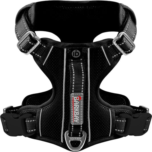 BARKBAY Dog Harness No Pull with ID Tag Pocket - Heavy Duty, Reflective, Easy Control for Large Dogs(Black,S)