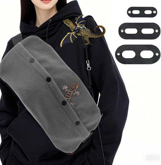 Lizard Bearded Dragon Leash and Harness Set, Bearded Dragon Leash and Carrier, Adjustable Harness with Leather Wings and Sling Bag,Reptile Small Pet Backpack for Outdoor Travel Walking (Gray)