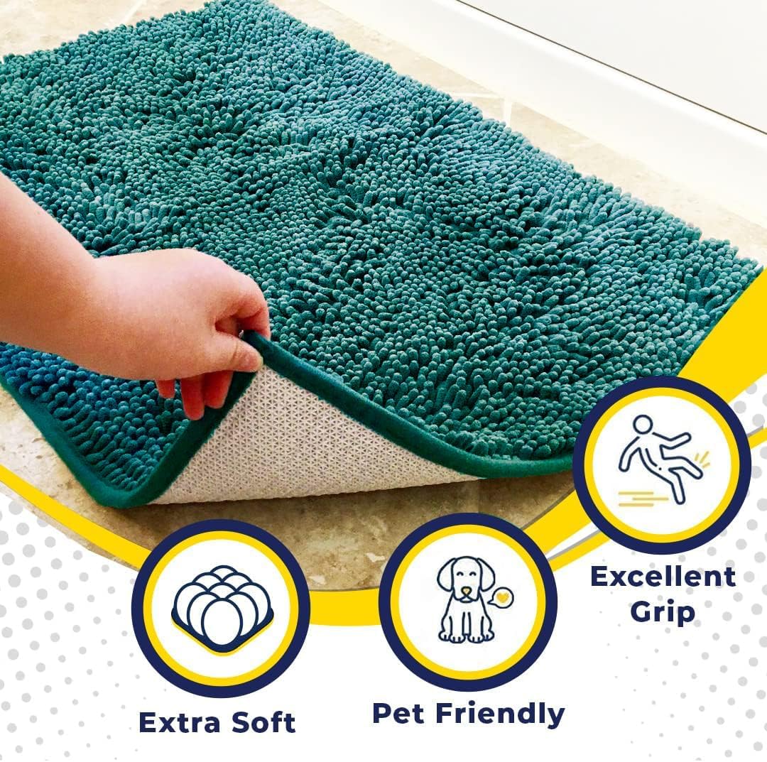 Muddy Mat® AS-SEEN-ON-TV Highly Absorbent Microfiber Door Mat and Pet Rug, Non Slip Thick Washable Area and Bath Mat Soft Chenille for Kitchen Bathroom Bedroom Indoor and Outdoor - Teal 48" x 72"