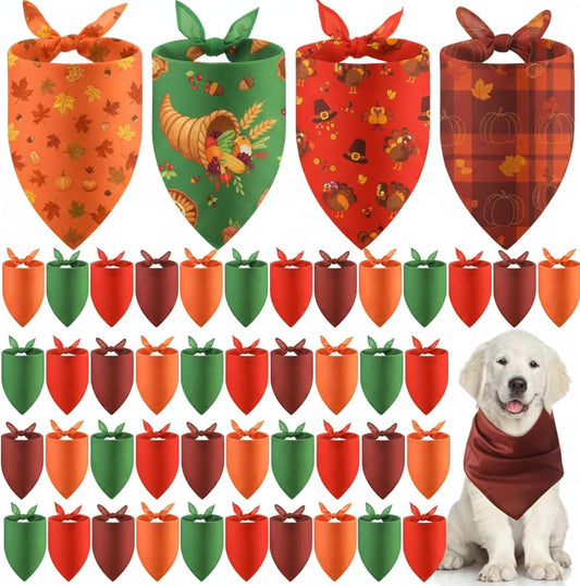 48 Pcs Thanksgiving Blank Dog Bandanas Bulk Sublimation Plain Bandanas for Dogs Heat Transfer Personalized DIY Triangle Bibs Scarf Set for Pets Fall Costume Photo Props Accessories Pet Shops