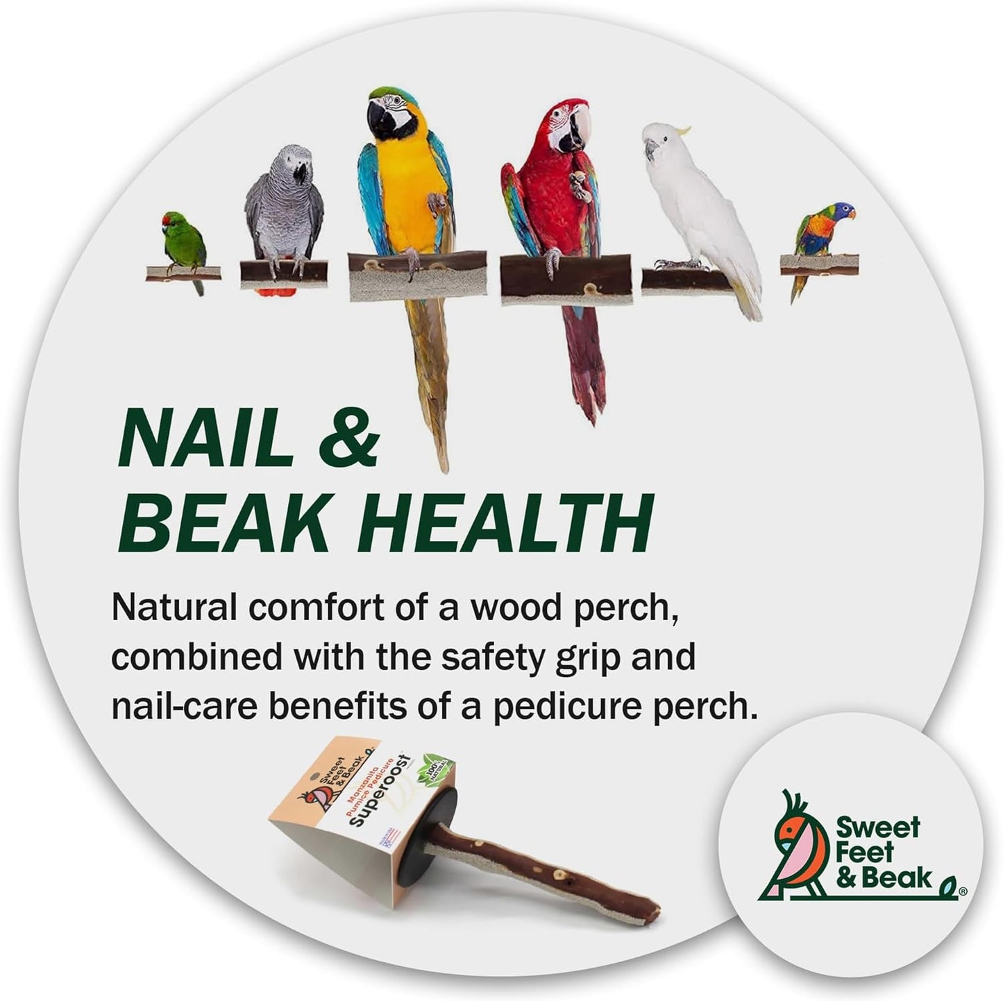 Superoost Manzanita Pumice Pedicure Perch- Easy to Install Bird Cage Accessories for Healthy Feet, Nails and Beak - Natural Bird Perches Imitates Birds' Life in The Wild - L 12"