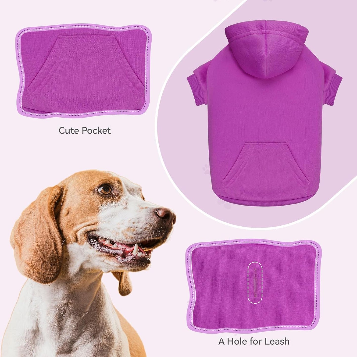 Dog Hoodie Dog Sweaters for Large Dogs Pet Sweater Solid Soft Brushed Fleece Pet Clothes Hoodie Sweatshirt with Pocket(Purple-L)