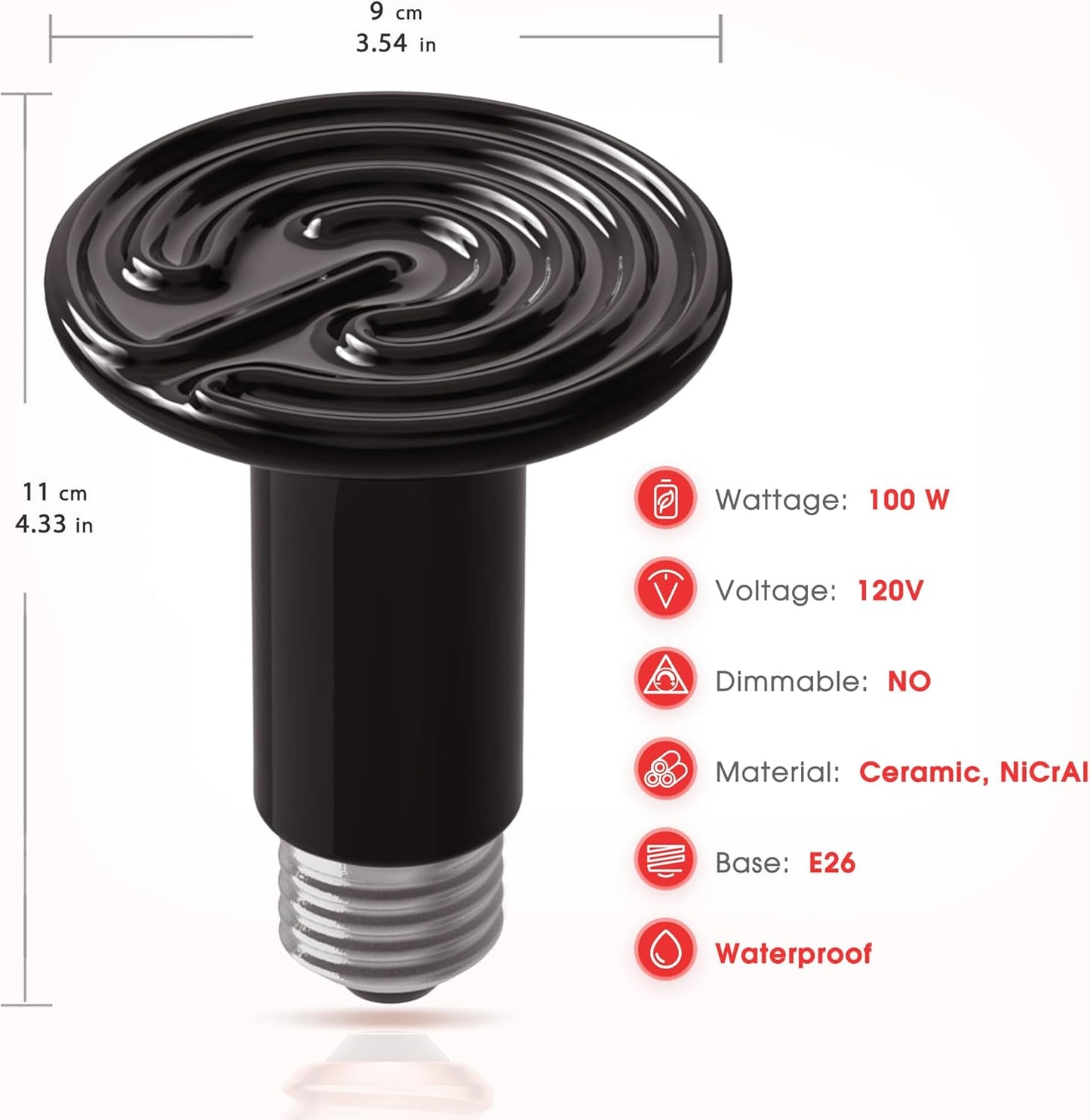 Ceramic Heat Emitter for Reptiles, 50W Heat Lamp Bulb, Ceramic Reptile Heat Bulb Black, No Light Emitting Heat Lamp for Amphibian Pet, Heat Bulb for Bearded Dragon Turtle Snake Lizard, 2 Pack