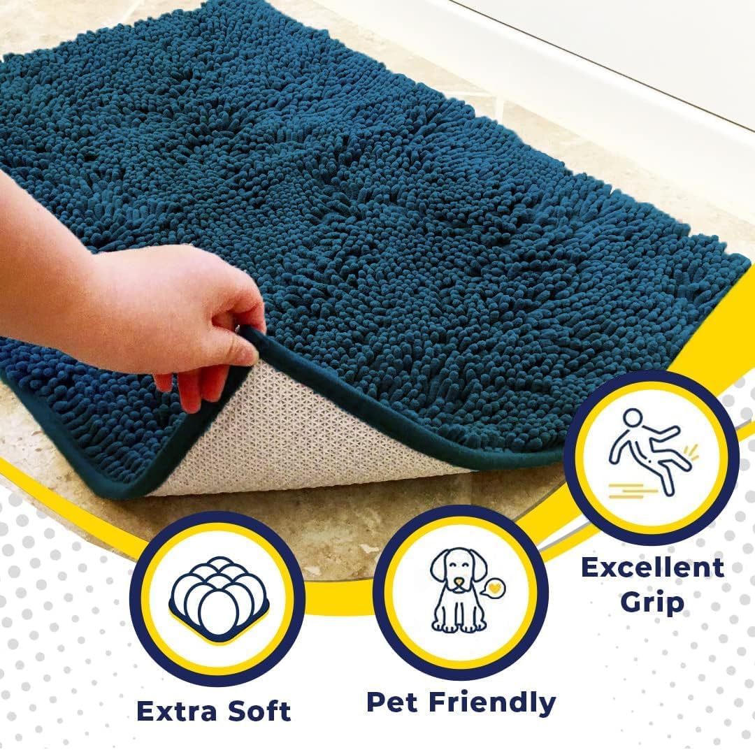 Muddy Mat® Shown on TV–Super Absorbent Microfiber Dog Door Mat for Muddy Paws, Non-Slip Washable Pet Rug, Quick Dry Chenille Entryway Carpet, Machine Washable Indoor Outdoor mat–Atlantic Blue 30"x19"