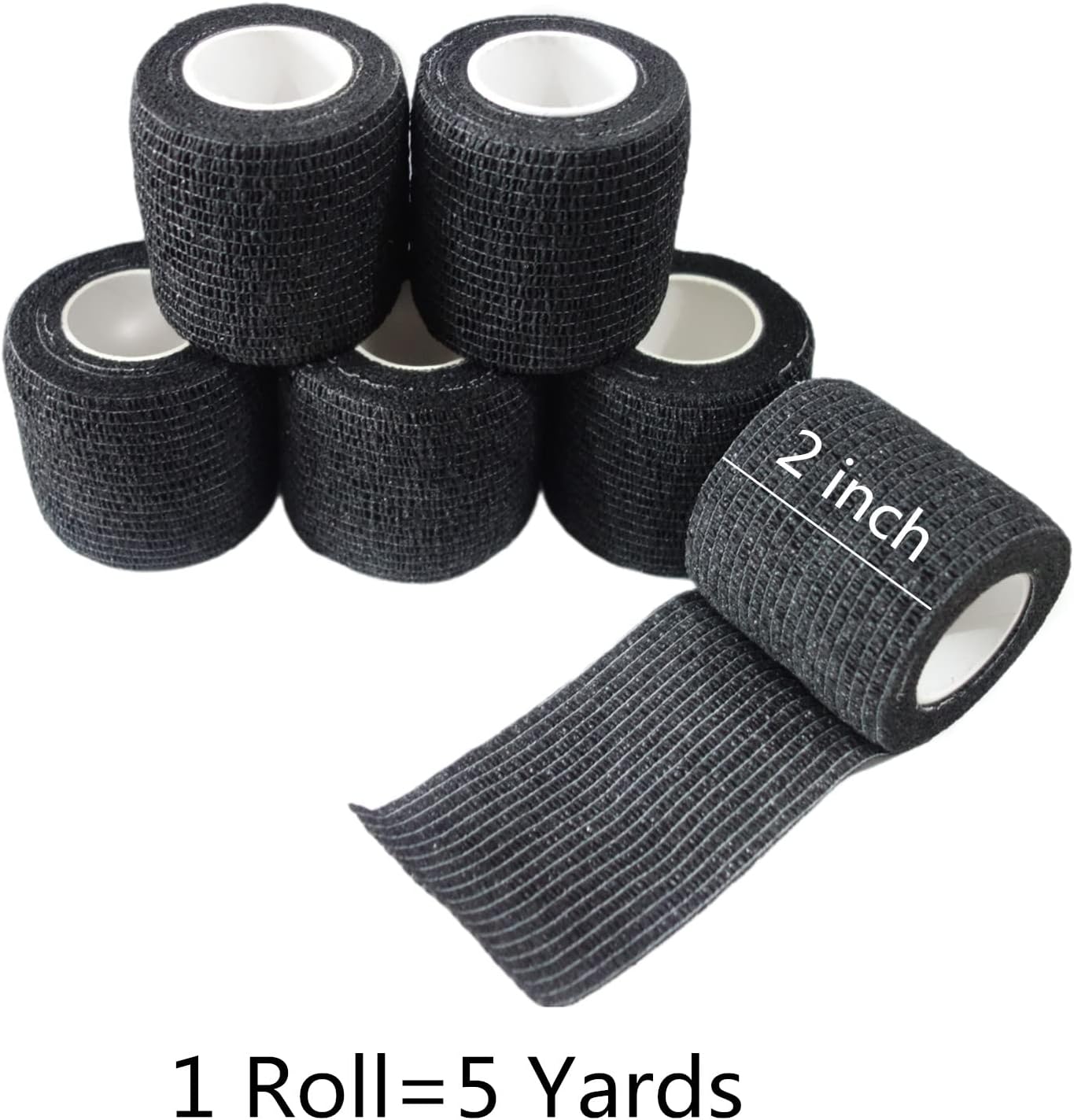 6 Pack 2" x 5 Yards Self Adhesive Bandage Wrap Breathable Cohesive Vet Wrap for Pets, Elastic Self-Adherent Tape for Sports, Wrist, Ankle (Black)