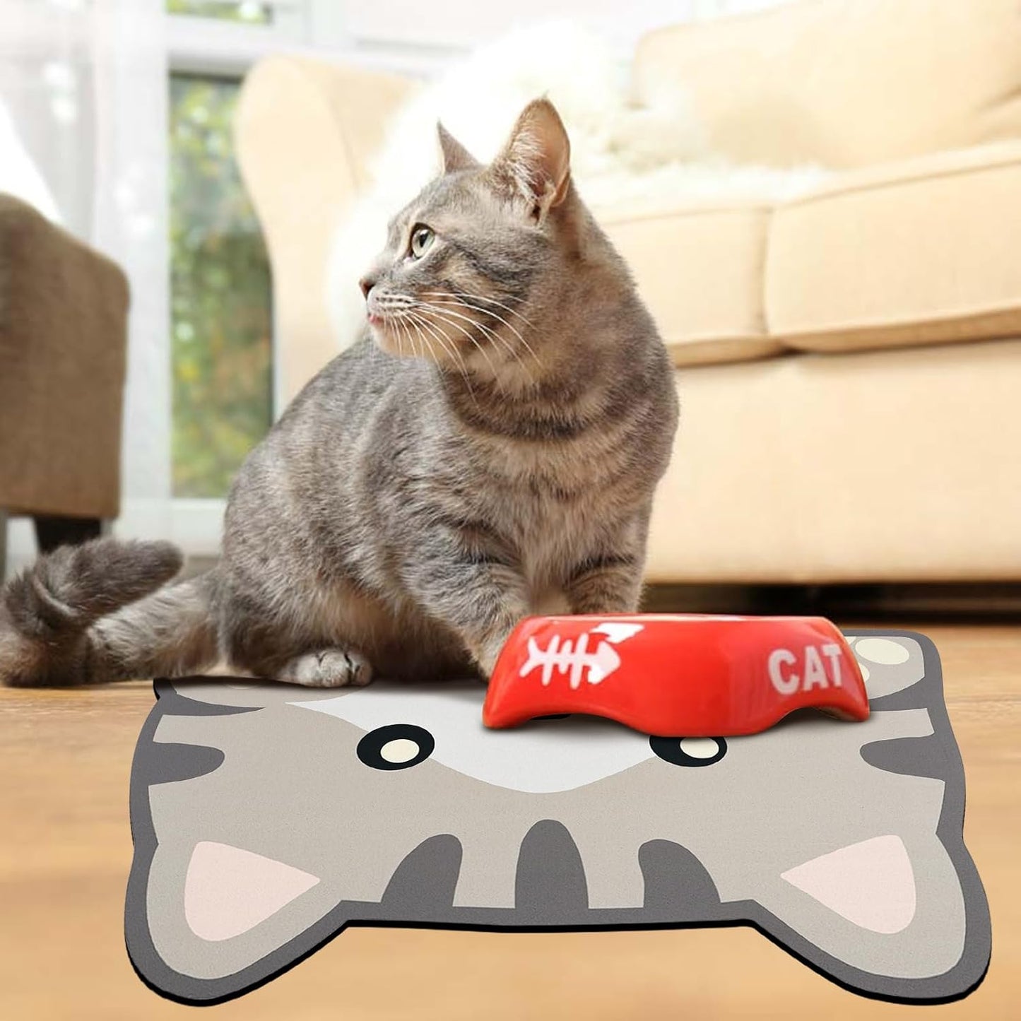 Grey Cat Food & Water Mats - Absorbent Pet Feeding Placemats 23.6 * 13.7 inch