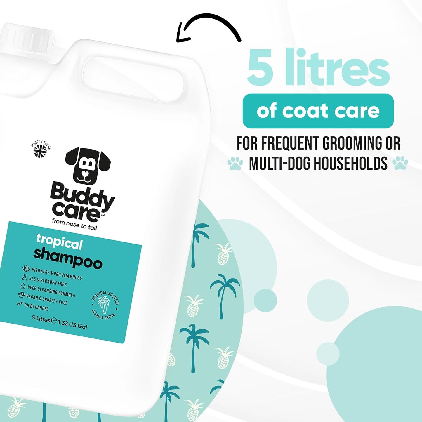 Tropical Dog Shampoo by Buddycare | Deep Cleansing Shampoo for Dogs | Tropical Scented | with Aloe Vera and Pro Vitamin B5 (169.07oz)