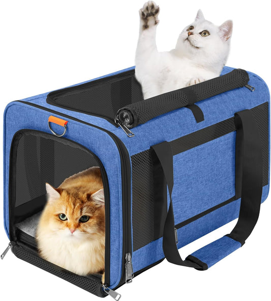 Pet Carrier Large Cats 20 lbs Top Load/Soft Sided Small Dog Travel Carriers/Collapsible Carrier Bag for Medium Cat Puppy/Sturdy Transport Carriers Long Trips/Medium Cats 15 pounds Blue