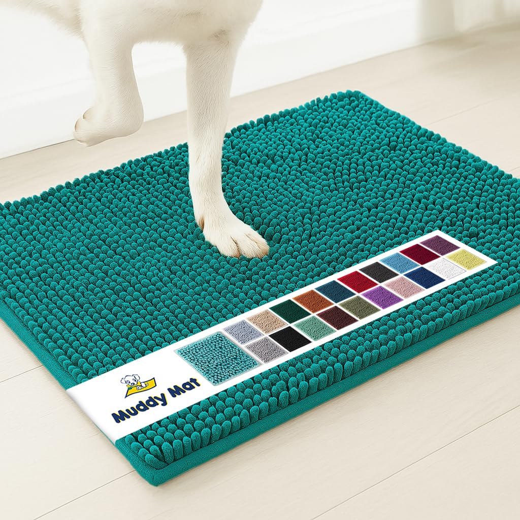 Muddy Mat® AS-SEEN-ON-TV Highly Absorbent Microfiber Door Mat and Pet Rug, Non Slip Thick Washable Area and Bath Mat Soft Chenille for Kitchen Bathroom Bedroom Indoor and Outdoor - Teal 48" x 72"