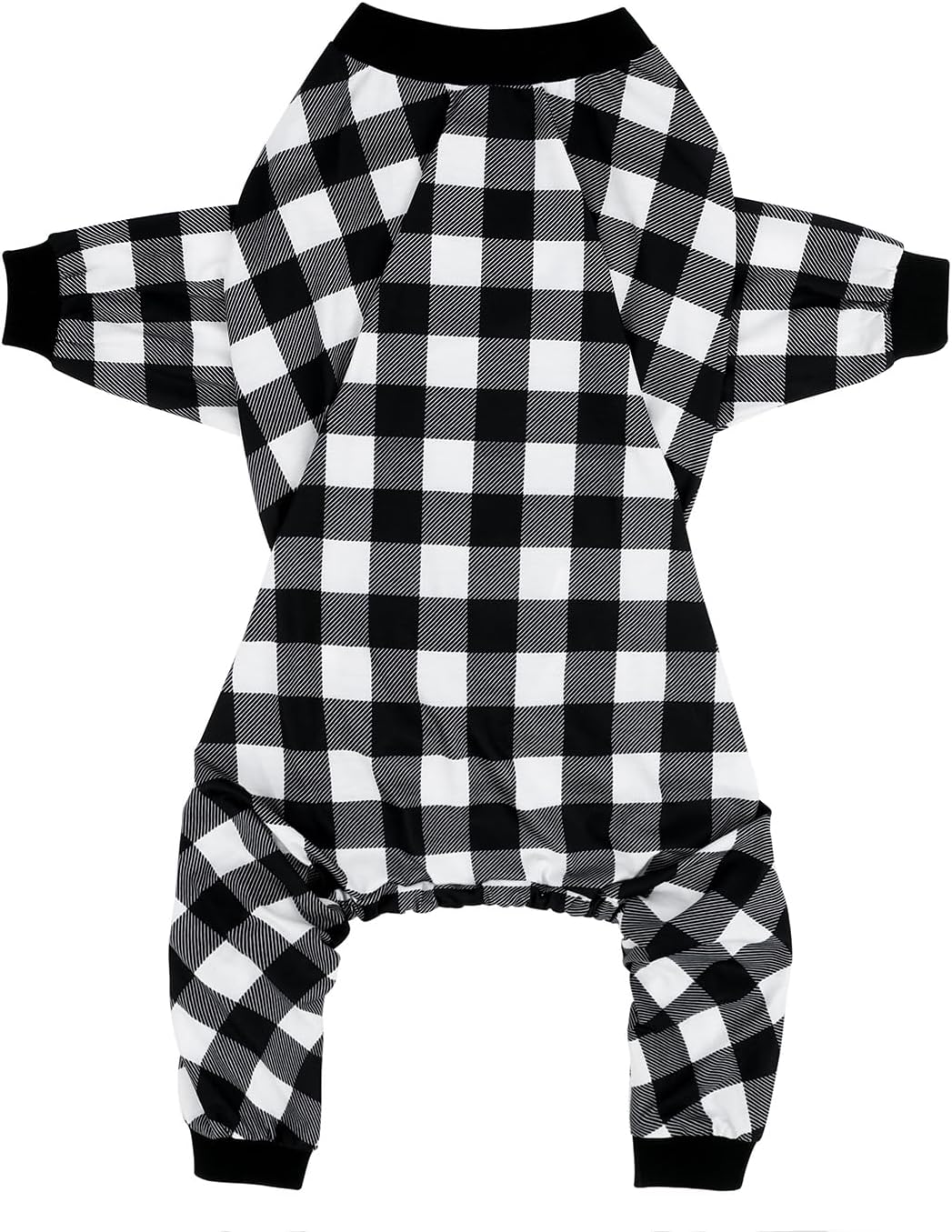HDE Dog Pajamas One Piece Jammies Jumpsuit Pet Clothes Outfit Stretchy Lightweight Comfy Shirt Pjs for M-3XL Dogs Black & White Buffalo Plaid - 3XL