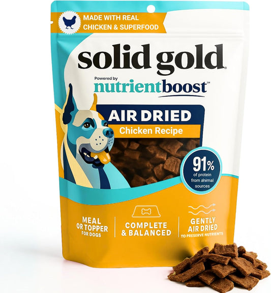 Solid Gold Air Dried Dog Food Toppers for Dry Food - Healthy Dog Treats w/Real Chicken & Superfoods - Serve as a Complete Meal, Topper or Treats - Supports Muscle Growth, Immunity & Digestion - 1lb