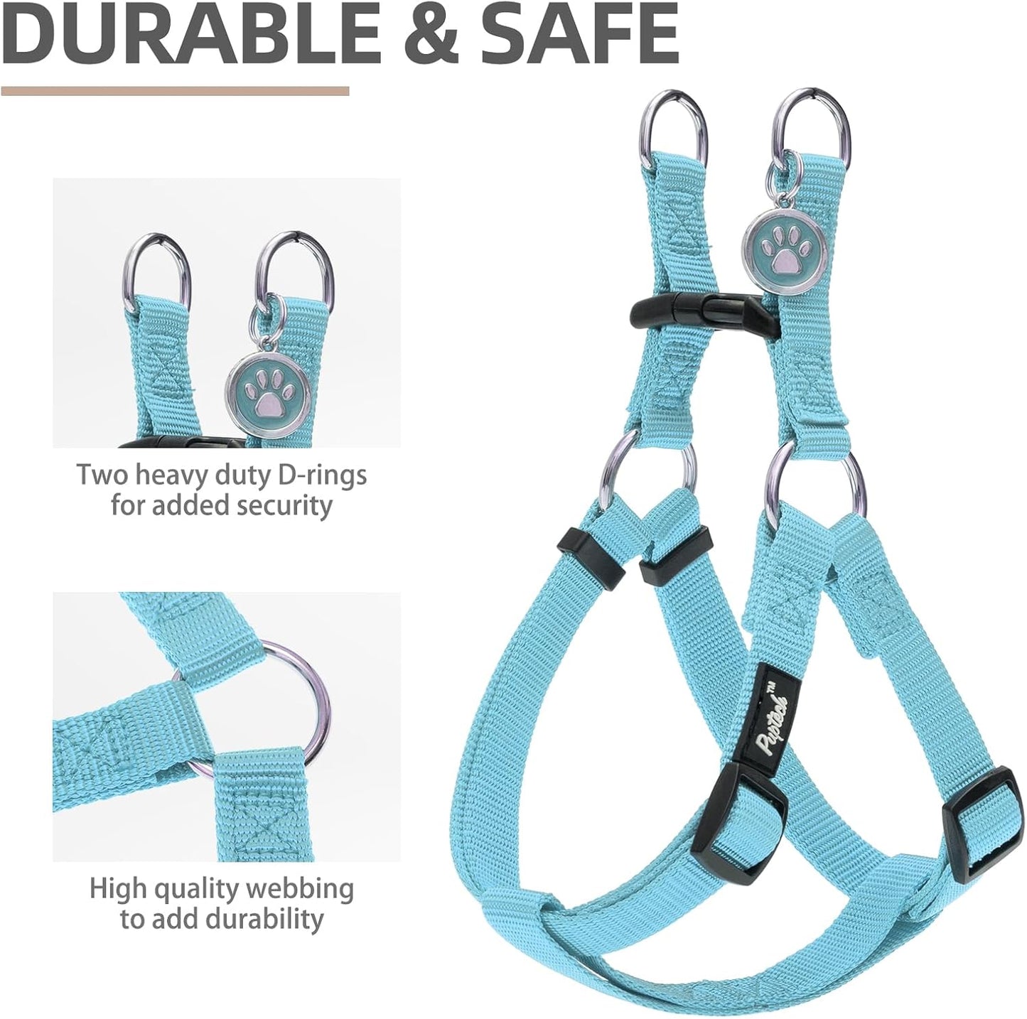 PUPTECK No Pull Dog Harness Soft Adjustable Basic Nylon Step in Puppy Vest Outdoor Walking with ID Tag and A-ir Tag Case, Sky Blue, S
